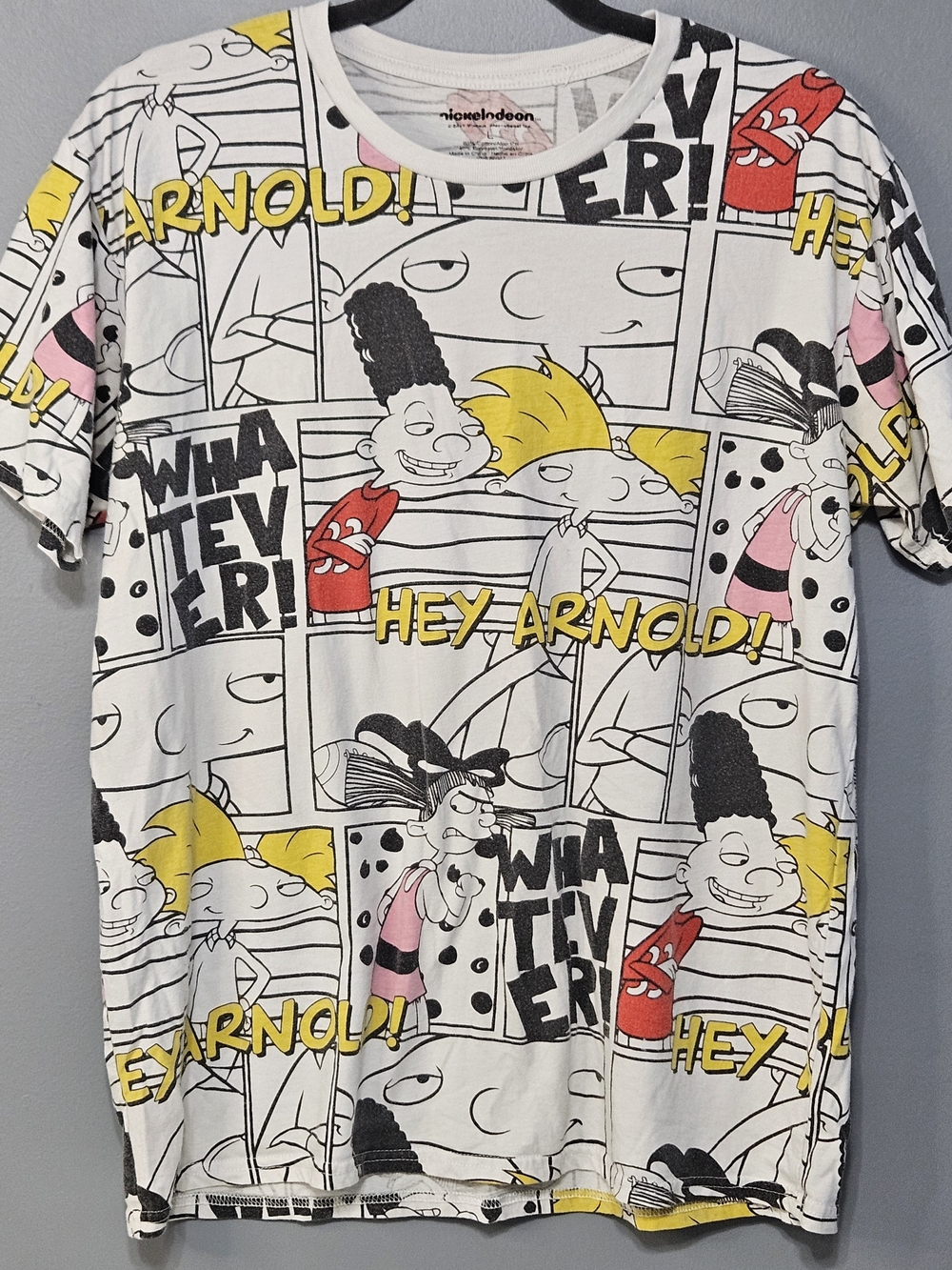 Nickelodeon Hey Arnold! Comic Strip Tee — White with Yellow, Pink, Red, Black